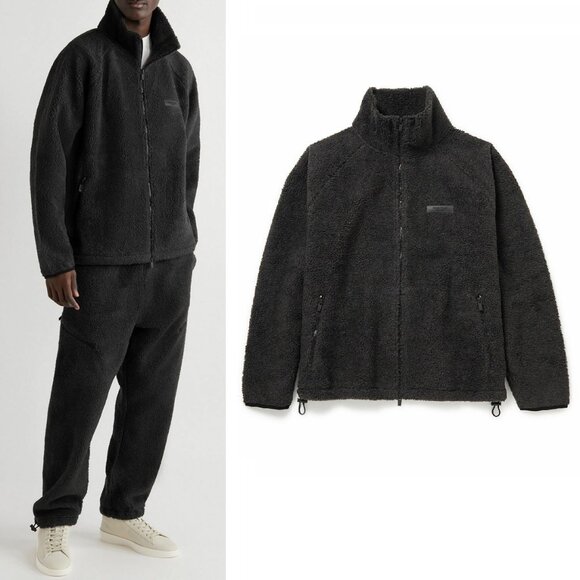 Essentials Fear of God Logo Appliqued Fleece Zip Up Sweatshirt Grey Medium - Picture 1 of 7